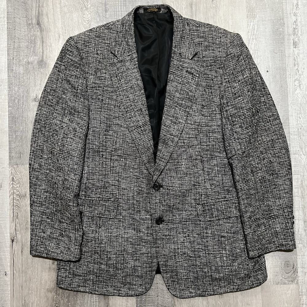 Vintage Robert Stock Slubbed Tweed Black/White Mens Blazer Sport Coat Size 44